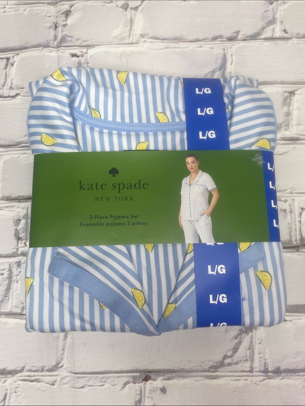 Kate Spade Blue and White Striped Lemon Two Piece Summer Pajama Set